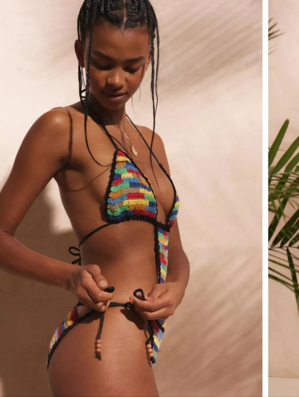 Free People It's Not Cool Multicolor Crochet Triangle One Piece Swimsuit Sz XS/S